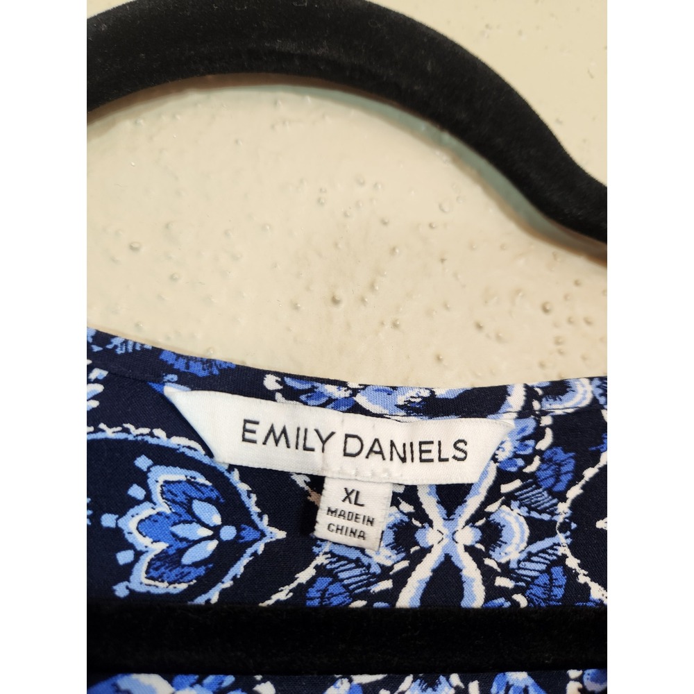 Emily Daniels Women's Blue Black Floral Tie Neck Puff Long Sleeve Blouse Size XL - Picture 4 of 7